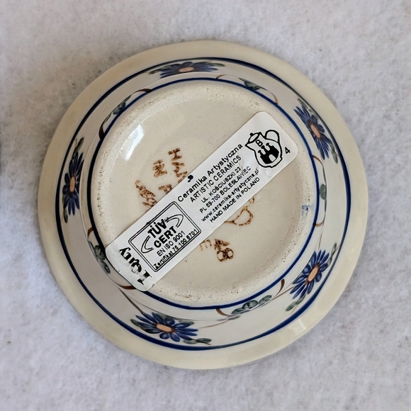 Polish Pottery Tealight Candle Holders with Blue, Yellow, & Brown Floral Design - Picture 8 of 8